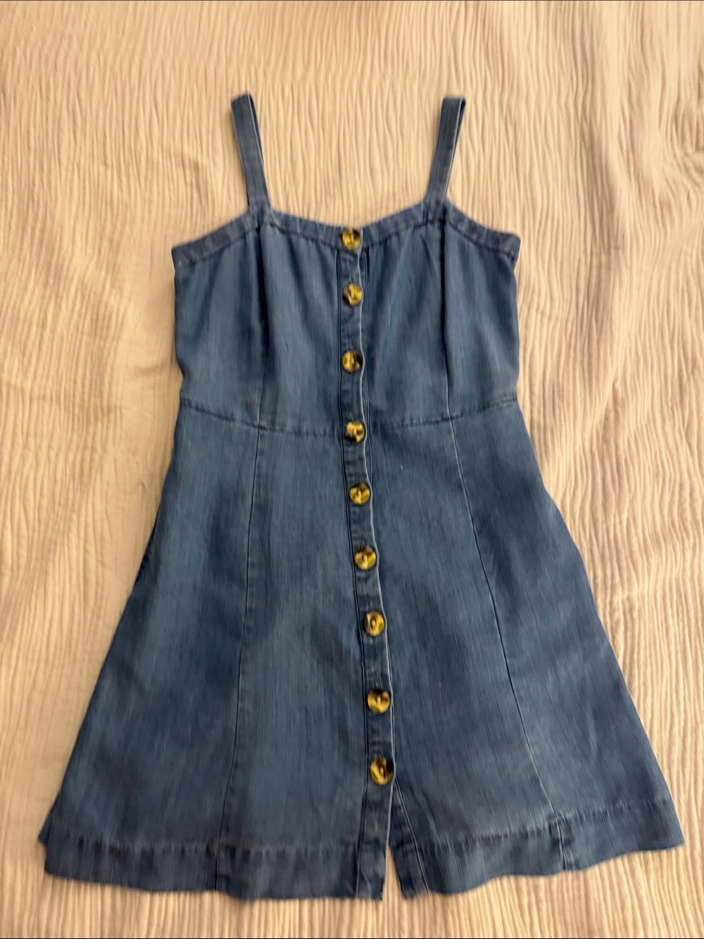 LOFT Chambray Denim Linen Blend Button Up Mini Dress with Pockets - Picture 3 of 9